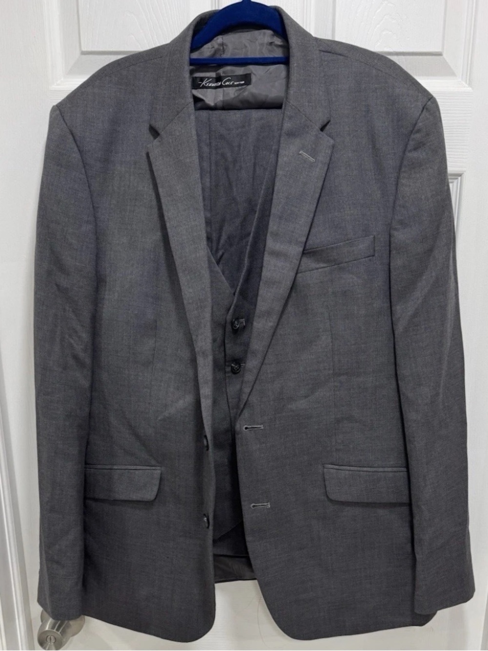Kenneth Cole New York Charcoal Gray Three Piece Suit with Vest